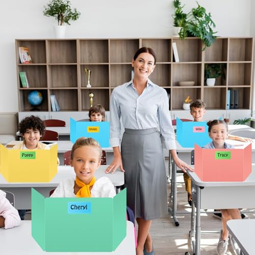 Bcabo 24 Pack Desk Privacy Panel Dividers - Pastel Colorful Classroom Testing Shields with Labels