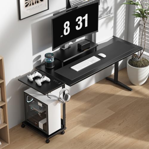Smoproper Height-Adjustable Computer Tower Stand with Power Outlets (Black) – 2 Outlets, USB & Type-C