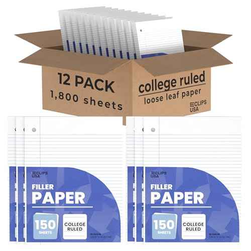 Notebook Paper Loose Leaf College Ruled 10.5¡± x 8¡± Filler Paper 56 gsm 150 Sheets Per Pack 1800 Sheets (12 Pack)