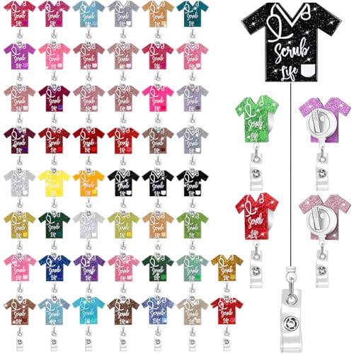 Qilery 50 Pcs Nurse Badge Reels Bulk Retractable Nurse Badge Holder Bling Scrub Life ID Name Holder with Alligator Clip for CNA Week Doctor Medical Assistant Appreciation Gifts