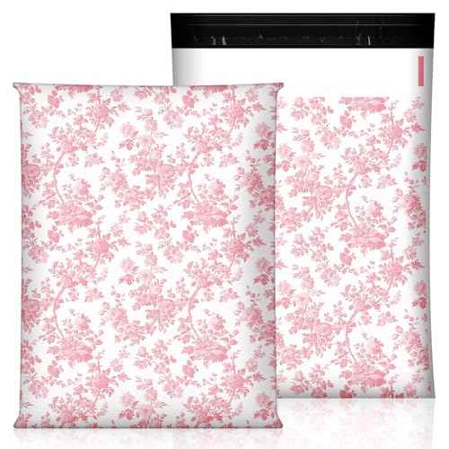 SATINIOR 200 Pack Coquette Poly Mailer 10x13 in Pink Floral Designer Waterproof Self Seal Shipping Mailers Bags for Small Business Large Mailing Envelopes Bulk Tear Resistant Packaging