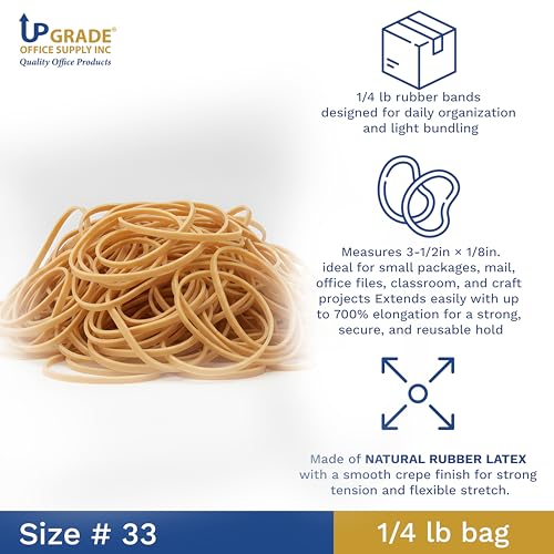 Upgrade Office Supply Rubber Bands Size #33 – 3-1/2 x 1/8 in, 150 per 1/4 lb bag, 1 pack