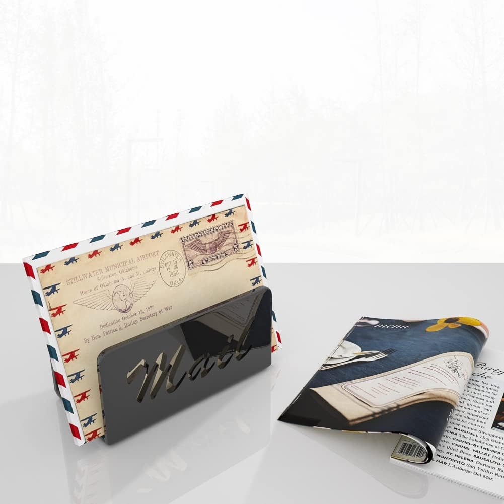 Wishacc Mail Organizer - Stylish Desktop Letter Holder for Home & Office | Black Countertop Design