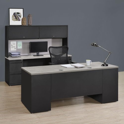 NBF Carbon Hutch with Tack Board - Office Desk Hutch with Durable Powder Coated Steel - Modern Desk Hutch with 2 Lockable Cabinets for Books or Essentials - 72" W x 15" D (Black, Gray)