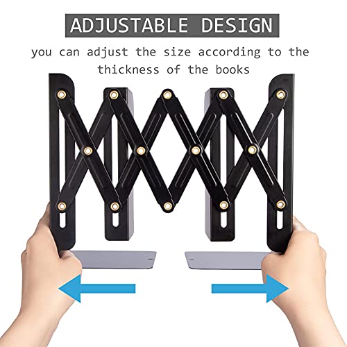 Aobopar Black Adjustable Metal Bookends for Heavy Books, Desk Organizer