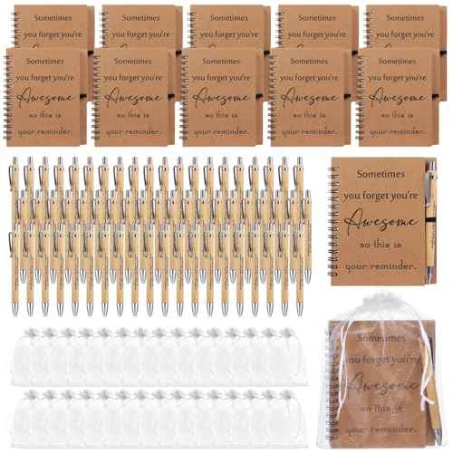 50 Sets Inspirational Gifts Bulk, Including Mini Spiral Inspiration Notebook, Retractable Bamboo Pens, and Organza Bags, Encouragement Gifts for Nurse Medical Assistant Coworkers
