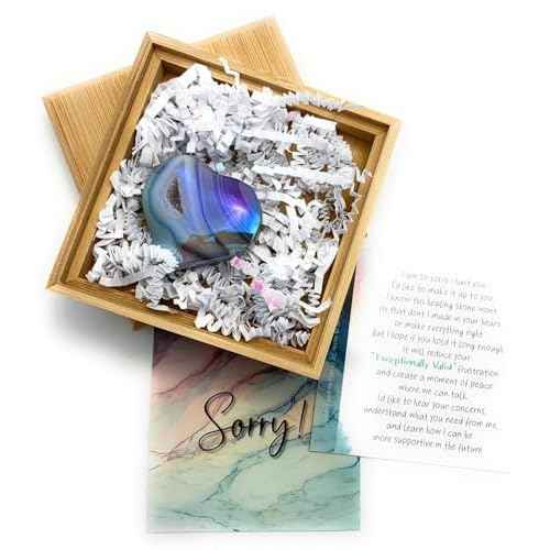Smiling Wisdom - NEW - Sorry Mini Apology Greeting Card and Matching Palm Heart Keepsake Gift Set - Electroplated Geode Heart