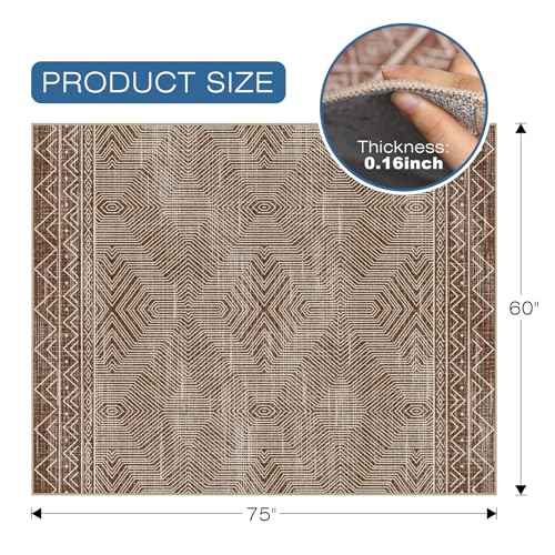 Office Chair Mat for Hardwood & Tile Floor, 60" x 75" Large Chair Mat for Rolling Chairs, Anti-Slip Under Desk Rug Floor Protector for Home Office, Washable Area Rug for Living Room, Brown