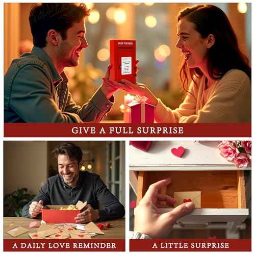Romantic Love Postbox with 50 Mini Love Notes and Envelopes for Him, Cute Couple Gifts for Boyfriend, LoveLetter, Long Distance Relationship Gifts