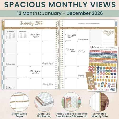 bloom daily planners 2026 Planner (January to December) - 8.5¡± x 11¡± Weekly & Monthly Dated Agenda Organizer Book with Stickers & Tabs - Flexible Soft Cover - Checkered