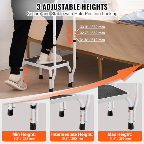 VEVOR 1-Step Stool with Handrail, 330 lbs Capacity, 3-Stage Height Adjustable Steel Step Ladder