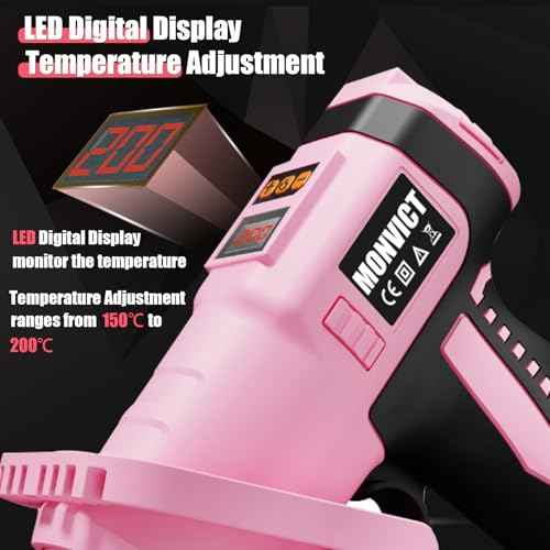 MONVICT 7.4V Cordless Hot Glue Gun with Holder Base, Digital Display Adjustable Temp, Smart Auto-Off, Silicone Pad, 2.6A Rechargeable Battery, Full Size Handheld Electric Power with 10 Glue Sticks