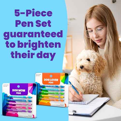 rubyloo Funny Dog Mom Gift Pen Set ? 5 Black Ink Ballpoint Pens with Stylus Tips & Quality Metal Barrels with Hilarious Doggy Quotes ? Cute Dog Mom Gift for Women for Christmas, Stockings, Birthdays