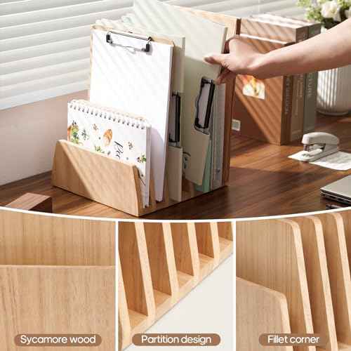 KIRIGEN Desktop File Document Holder Stand 7 Slots Mail Paper Organizer Desk Sorter Holder for File Document Organizer Stand for Home Office Natural (7KWJJ-NA)