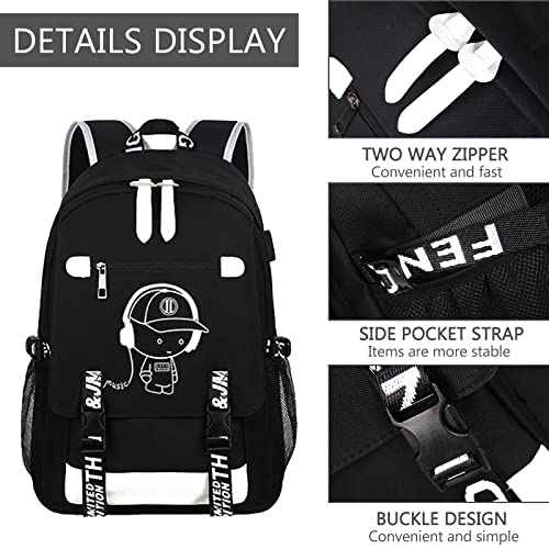 School Backpack for Boys Print Backpack Teenagers Anime Large School Bag Outdoor Reflective Daypack.Luminous Pattern Travel Laptop Backpack - With Usb Charging Port Headphone port
