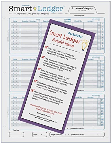 PocketCPA Smart Ledger 50 Sheets: Expense Categorization Organizer, Small Business Bookkeeping 8.5x11, Made in USA