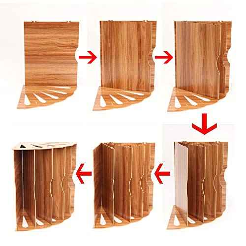 File Folder Holder Wood Organizer 5 Compartment, File Sorter Wood Buckle Design Desktop Fan-Shaped Mail Letter Document Magazine File Assembly Divider DIY Office Tabletop Storage Box (Brown)