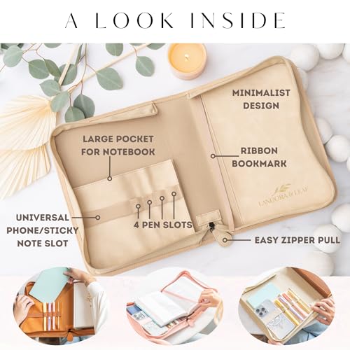 Bible Cover Case for Women ? PU Leather Large Bible Case with Minimalist Debossed Design ? Christian Bible Accessories for Girls & Women (Beige/Gold)
