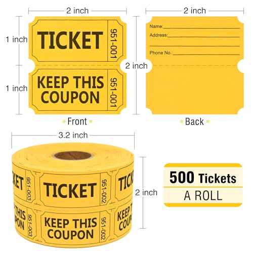 ESSENTIAL 500 Raffle Tickets Double Roll, Yellow Raffle Tickets Roll with Name and Phone Number, for Raffle, Events, Classroom, Entry, Class Reward & Door Prize (Yellow)