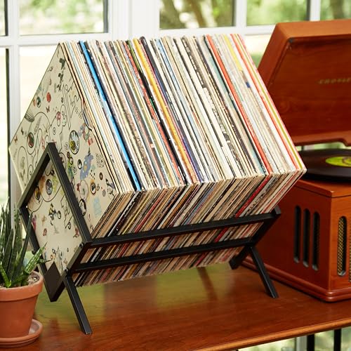 MODERN VINYL Record Storage Racks - Easy Assembly Vinyl Record Holder Stand 100 Lps | Sleek Matte Black LP Holder Stand | Multiuse Vinyl Storage Rack | Storage Rack for Books Magazines Files