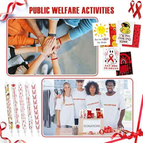 Epakh 788 Pcs/48 Sets Red Ribbon Week Awareness Supplies for Student Teacher Say No to Drugs Mechanical Pencil Notepad Bookmark Eraser Bracelets Sticker Bouncy Ball for School Educational Charity