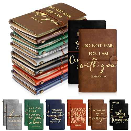 Tinlade 12 Pcs Christian Inspirational Religious Leather Journal A6 Notebook Refillable Lined Journal Appreciation Gift for Pastor Appreciation Halloween Church Men Sunday School Teacher(Classic)