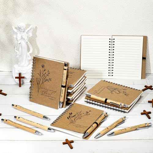 40 Pcs Christmas Bible Verse Spiral Notebook with Bamboo Thanksgiving Christian Pen Aesthetic Religious Notepad Journal Thank You Christian Gift Bulk for Pastor Sunday School Teacher (Classic Style)