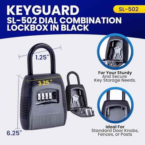 SL-502 Dial Combination Lock Box | Portable Shackle LockBox for Outside | Fits House Keys, Car Keys, Fobs, Credit Cards/IDs & More | Keypad Safe Box, Digital Push Button Combination Lock
