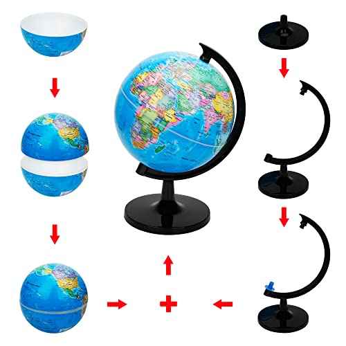 Exerz 8" World Globe - Political Map Educational- Self Assembled School Globe
