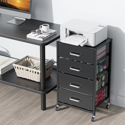 Smoproper Black 4-Drawer Metal Rolling Cart with Wheels - Heavy-Duty Utility Storage