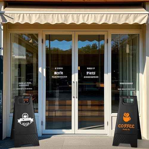 3 Pack A Frame Sign, Sandwich Board Signs with Black Dry Erase Surface, Double Sided & Heavy Duty, Portable Folding Sidewalk Sign Dry Erase Poster Board for Outdoor Restaurant Cafe Shop Menu (Black)
