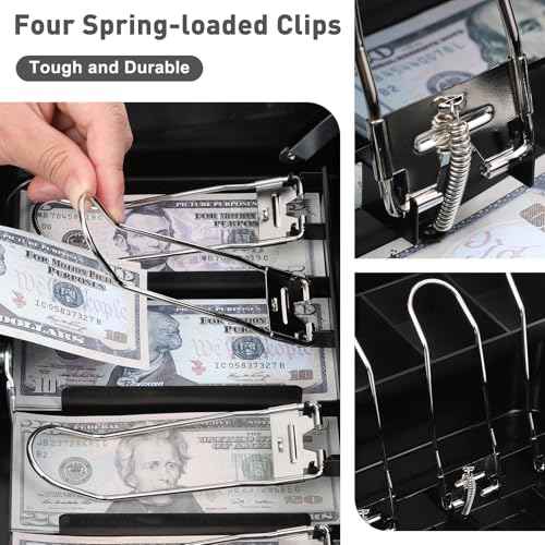KYODOLED Locking Cash/Money Saving Organizer Box with Lock Safe with Key and Cash Tray, Black, 11.81Lx 9.45Wx 3.54H inches, XL Large