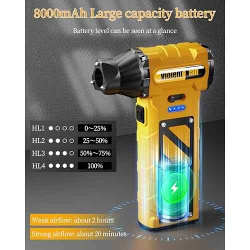 Compressed Air Duster,Infinitely Variable Speed£¬130000RPM Electric Jet Dry Blower with Safety Hammer,Cordless Rechargeable Air Duster for Cleaning PCs/Keyboards/Car Washing (Yellow)