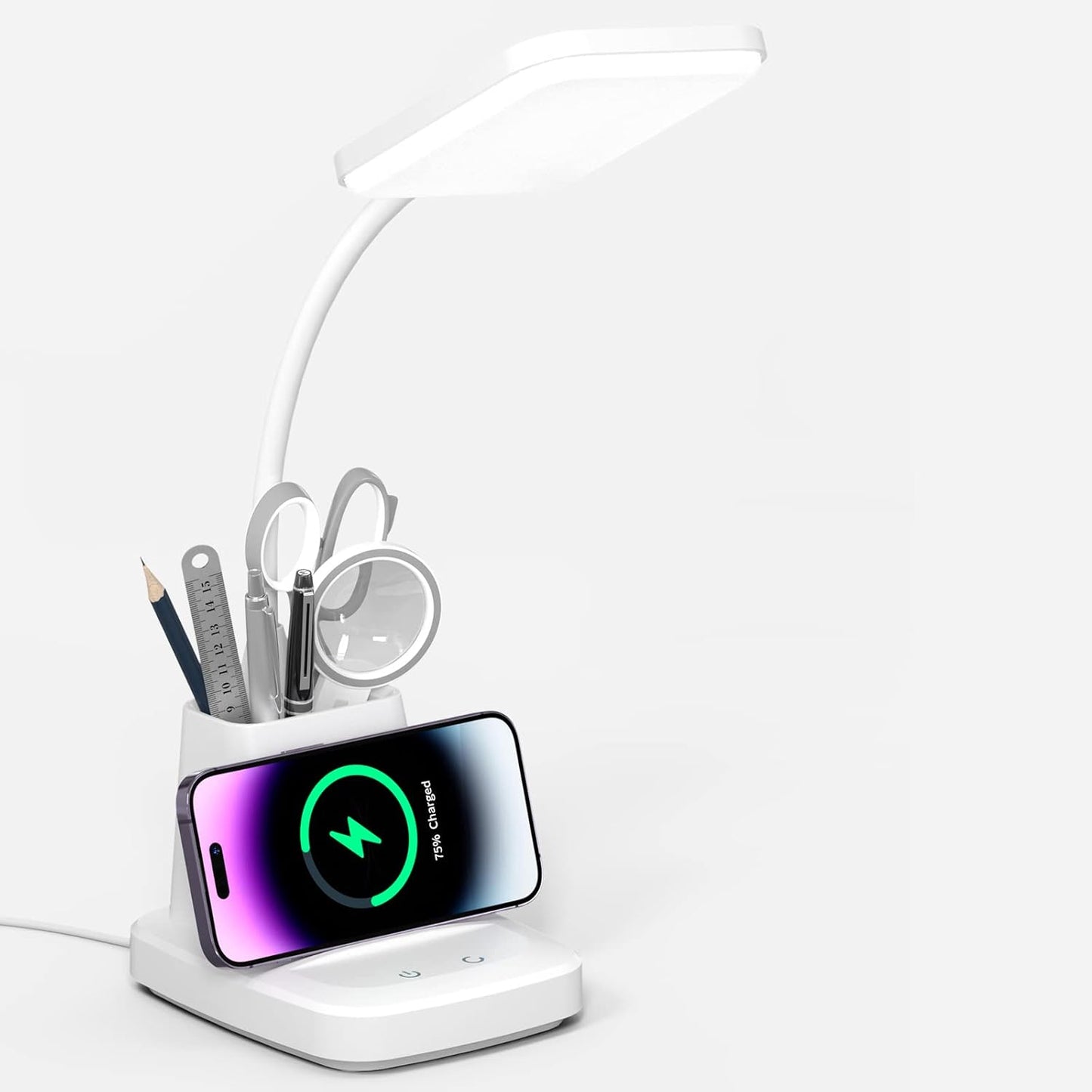 Skiennix LED Desk Lamp with Wireless Charger - 800LM, 3 Color Modes, Flexible Arm & Pen Holder for Home Office