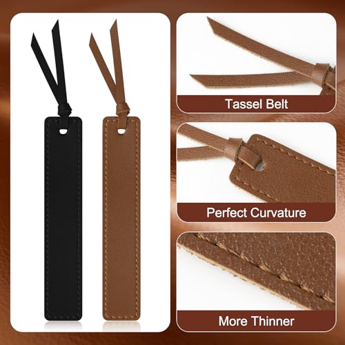 Leather Bookmark, 6 Pcs Classic Style Bookmark for Men, 0.05 Inches Thin Handmade Stitched Book Mark, Book Marks for Reading, Gifts for Book Lovers School Students (Dark Retro)