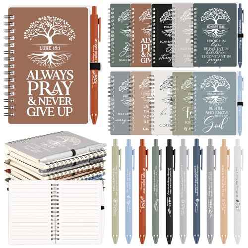Kosiz 100 Pcs Christian Gift Bulk Prayer Journal Bible Verse Spiral Notebook with Ballpoint Tree of Life Religious Gift for Church Clergy Pastor Appreciation Sunday School Teacher (Boho Color)