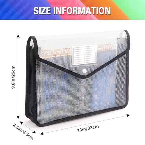 Plastic Expanding File Folder, Transparent envelopes with Snap Closure, No Dividers, Large Capacity, Fit Letter/A4 Size (Black)