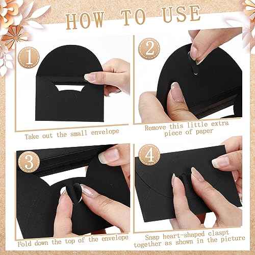 Uiifan 300 Pcs Window Gift Card Envelopes 4 x 2.8 Inch Gift Card Sleeves Mini Envelopes with Heart Shaped Clasp for Business Party Greeting Invitation(Black)