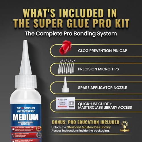 Starbond Medium CA Glue Pro Kit (2 oz) with Anti-Clog Cap, Nozzles & Tips