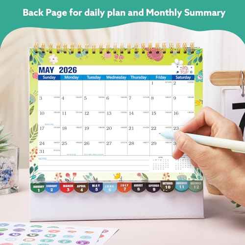 Mini Desk Calendar 2026-2027 with Stickers, 18 Months Standing Flip Small Desk Calendar 8" x 6" Runs from January Until July 2027 Mini Desktop Calendar Home Office Organisers, Flower Design