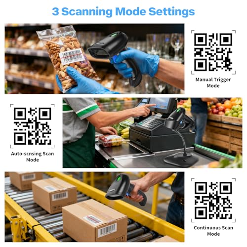 Blue Bluetooth & 2D Barcode Scanner - 3-in-1 Wireless & USB Handheld