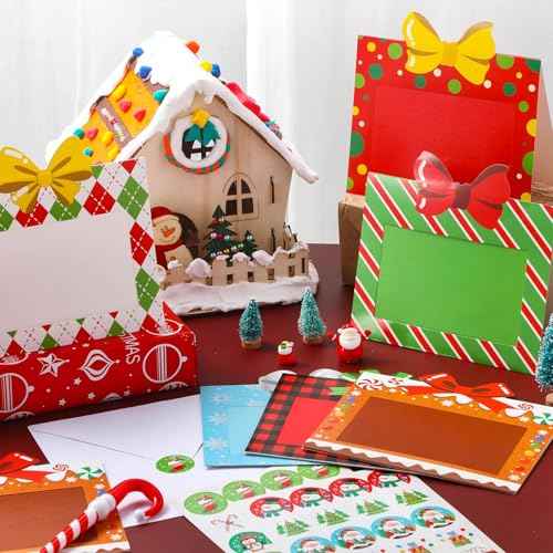 Capoda 200 Sets Christmas Photo Frame Greetings Cards with Envelopes Fits 4 x 6 Photo Insert Present Box Style Christmas Photo Frame Greeting Cards for Christmas Tree Xmas Party Decorations Favors