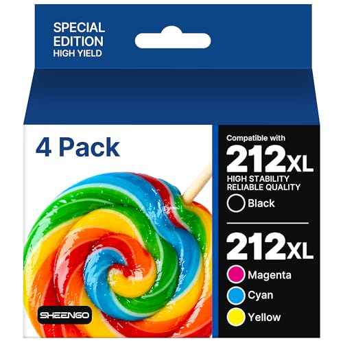 212XL 212 Ink Cartridges Remanufactured for Epson 212 Ink Cartridge 212 XL T212XL T212 Combo Pack High Yield Work with Expression Home XP-4100 XP-4105 Workforce WF-2830 WF-2850 Printer Ink (4 Pack)