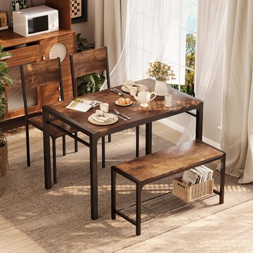 Shahoo 4-Piece Dining Set with Table, 2 Chairs & Bench - Storage