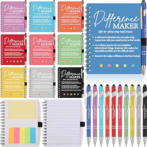 Skyygemm 20 Sets Difference Maker Gifts Bulk Employee Appreciation Gifts Spiral Notebook Journal with Sticky Notepad Index Tabs Thank You Gifts with Ballpoint Pens for Coworker Teacher (Multicolor)