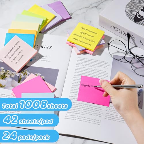 VIPSTAR Bright Colors 3x3 Inch Sticky Notes - 24 Pads, Self-Stick Reminder Pads