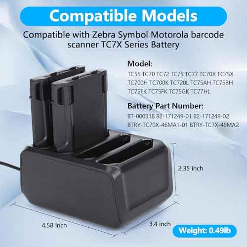 for Zebra TC77 Battery Charger Cradle - for Zebra TC7X Battery Charger - for Symbol/Zebra TC70 TC70X TC72 TC77 TC75 TC55 Barcode Scanner Batteries Charger Cradle SAC-TC7X-4BTYC1 (4-Slot)