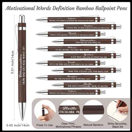 TecUnite 30 Sets Inspirational Spiral Notebooks Bulk with Motivational Bamboo Ballpoint Pens Thank You Gift Notepad Journal Employee Appreciation Gifts for Medical Assistant Staff Team Teacher (Black)