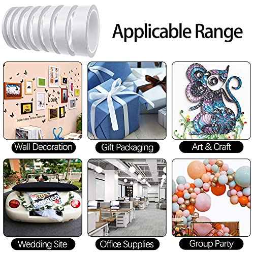 Thin Double Sided Tape for Craft,Card Making,Gift,Scrapbooking and Office School Stationery Supplies,Tear-by-Hand, Paper Backing (4Rolls,1/2 Inch x 32 Yards Per Roll)