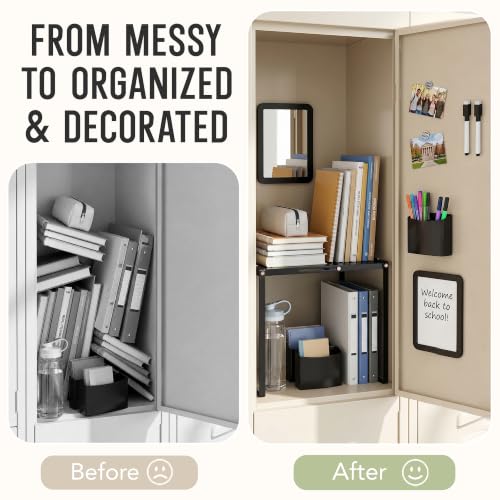 Black Adjustable Locker Shelf Organizer Kit for School Lockers - Durable Steel, Custom Fit, Easy Install
